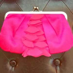 HOT PINK SATIN CLUTCH w/petal layering